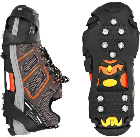 DAFROH Steigeisen für Schuhe, 10 Zähne Schuhkrallen, Eiskralle zum Spielen im Schnee, Anti Rutsch Schuhkralle mit Edelstahl Spikes für Wandern, Schnee, EIS, Trekking, Eisfischen (M: EU 35-39)