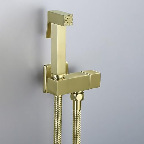 Handheld Bidet Sprayer for Toilet, Portable Bidet Sprayer Kit Wall Mount Brass Hand Held Bidet Sprayer High Pressure Bidet Attachment for Toilet with 1.5M Stainless Steel Shower Hose(Brushed Gold)