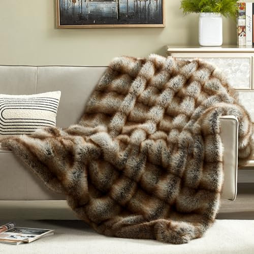 JONIYEAR Hochwertige Überwurfdecke aus flauschigem Kunstbärfell, 127 x 152,4 cm, luxuriös, weich, doppelseitig, gemütlich, akzentuiert, Wolf-Decke für Couch, Sofa, warme Tierhaut, pelzige Decke für