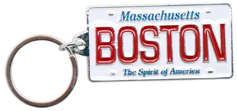 World By Shotglass Boston Massachusetts License Plate Metal Rectangular Souvenir Keychain 2.25 X 1.25, Multicolor, 2.25 X 1.25