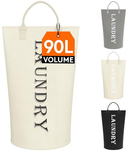 Lifewit Panier a Linge Pliable 90L, Corbeille a Linge avec Poignée Robuste, Grand Sac Linge Sale Faciles à Transporter, Bac a Linge pour Vêtements, Serviettes, Couvertures, Jouets, Blanc argenté-1