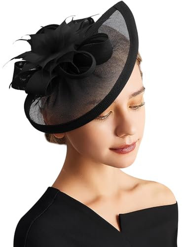 DRESHOW Fascinator Hüte für Damen Pillbox Hut mit Schleier Stirnband und Einer Gegabelten Clip Tea Party Kopfbedeckung