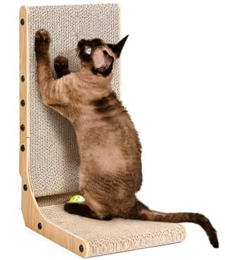 EHEYCIGA Rascador para Gatos en Forma de L, 48 cm Rascador de Cartón para Gatos de Interior con Juguete de Pelota, Tamaño Mediano