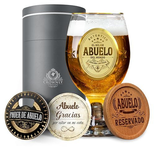 CROWNLY CRYSTAL® Regalo Abuelo Copas De Cerveza Regalos Personalizados Regalo Cumpleaños Hombre Abuelo Regalos Originales Para Hombre Copas Personalizadas Regalos Aniversario Para Hombre