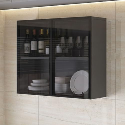 Pensile da Cucina in Vetro e Metallo - Armadietto da Parete per Cucina, Balcone, Bagno, con Ante in Vetro (60x30x60cm/23.6x11.8x2)