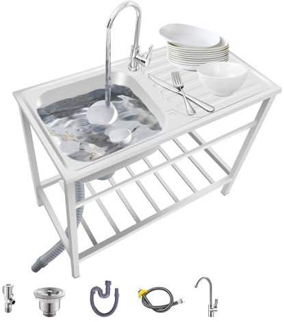AutmDizyne Fregadero de Acero Inoxidable 304 Independiente Fácil de Limpiar Fregaderos de Cocina Restaurante Camping Parrilla Exterior Jardin 75x40x75cm 83x50x75cm Fácil de Montar