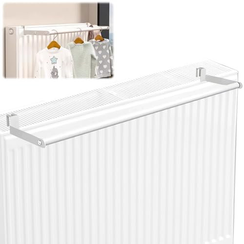 Recitem Séchoir à linge pour radiateur, 2 barres - 50 cm, idéal comme sèche-serviettes et porte-serviettes pour chauffage, crochet de fixation pour économiser de l'espace des vêtements (double pôle)