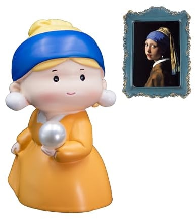 TAIKONLAB Handbemalte Wohnkultur Mädchen mit Perlenohrringen, Harzstatue, niedliche Figur, Dekoration, Geschenk für Kunstliebhaber, Sammlerstück-Skulptur, Ornamente für Schreibtisch, Regal und Zimmer