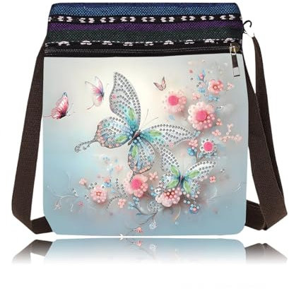 CXINLky 5D DIY Diamond Art Painting Crossbody Tasche, Diamont Art Messenger Tasche, Umhängetasche Münzgeldbörse Make-Up Schultertasche Reißverschluss Handtasche für Damen-05-Schmetterling