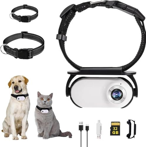 SVELNIO Dog Collar Camera with 32GB SD Card, Cat Camera Collar Wifi, Pet Collar Camera for Cats, No Wifi Needed Action Camera Wireless, Mini Body Camera, Collar Camera for Dogs Cats Indoor/Outdoor