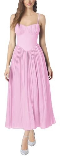 AGYMNX Robe Femme col V Bustier sans Manches Halter �l�gant Taille et Genou Robes A-Line Cocktail F�te Plage Soir�e Printemps �t� Rose M