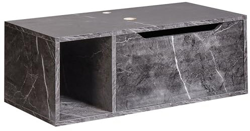 Beliani Armoire de Toilette Suspendue Murale en MDP Marbre 80 x 40 cm Façade Cannelée 2 Étagères Noir Cascavel