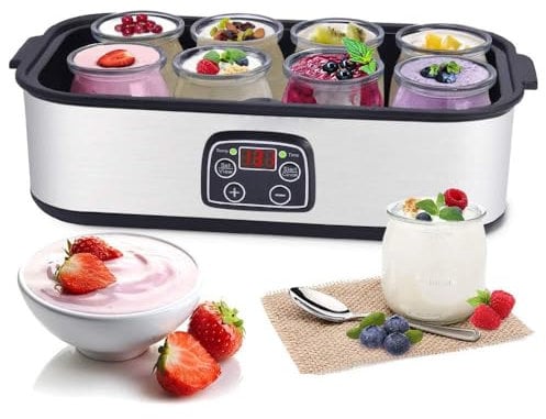 GXGSDM Yogurtera, la Mejor yogurera probiótica, con 8 recipientes, Pantalla Digital LED, Control de Tiempo y Temperatura, Ideal for la Cocina, Yogur y elaboración de Vino de arroz.