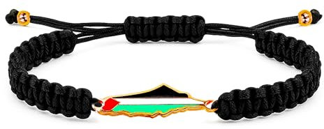 Oneress Bracelet Conscience Palestine, Bijoux Cordon Macramé Ajustable, Cadeau Inspirant En Plein Air Pour Collectes YA5882 Noir-Or Rose