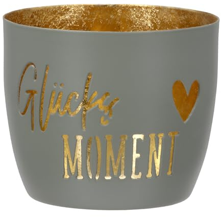 Gilde Windlicht Glücksmoment 8.5 cm | Metall | Teelichthalter | beige/mittel