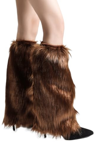 DOKRIN Stulpen für Damen,Damen-Beinstulpen aus Fell, weiche Stiefelstulpen aus Kunstfell und warme Kniestrümpfe (braun, 30 cm)