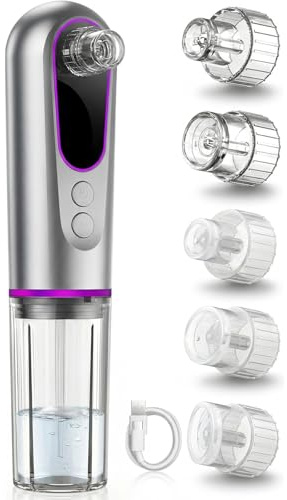 Blackhead Remover Vacuum Rechargeable Pore Vacuum Cleaner with 5 Heads, Pore Extractor with 3 Levels, Comedone White and Black Head Remover, SAT01