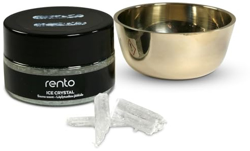 Rento Ice Crystal Menthol Eiskristall Saunaduft 30 g - Inkl. Verdampferschale Ø 7,5 cm - Naturreiner Spezialaufguss ohne Wasser - Intensiver Mentholduft - Ice-Bits Sauna Set