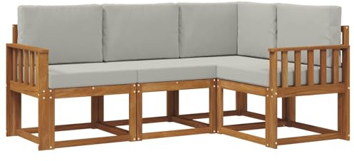 vidaXL Outdoor-Sofagarnitur mit Kissen 4 pcs Natürlich und Hellgrau, Outdoor Sofa, modernes Eckmöbel, Garten Lounge, langlebige Patio-Sitzgelegenheiten, Komfortables Terrassen-Set Wohnzimmer