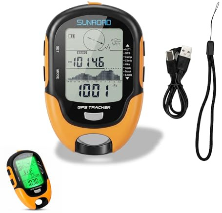 Hominas Altímetro digital GPS, barómetro GPS, brújula multifuncional IPX4, resistente al agua con 9 rutas registradas, linterna LED, sensor de alta precisión para actividades al aire libre