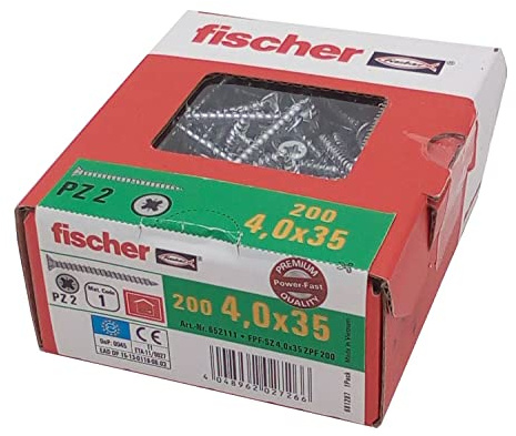 Fischer Power-Fast, 4 x 35, Senkkopf VG PZ, verzinkt, blau, 652111, 200 Stück
