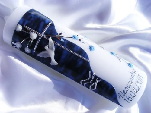 Taufkerze Kommunionkerze Junge Mädchen 250/70 mm VT-02 inkl. Zubehör für selbstbeschriften