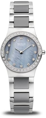 BERING Damen Quarz Uhr | Armbanduhr 26 mm Edelstahlgehäuse und Zifferblatt | Edelstahlband mit Keramikelementen | 5 ATM | 32426