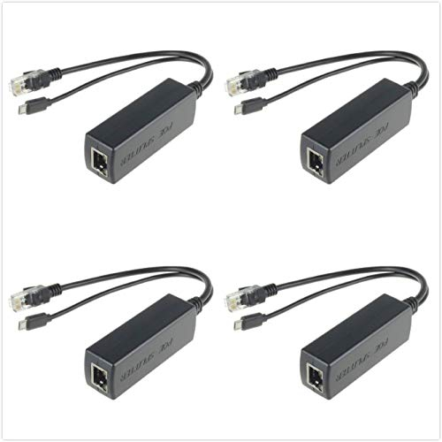 DSLRKIT Active PoE Splitter Power Over Ethernet 48V to 5V 2.4A Micro USB Plug for Raspberry Pi B/B+/2/3 (Pack of 4)