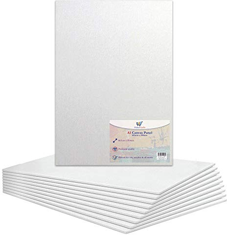 A1 Canvas Panel Stretched Blank Canvas Board Primed Artist Boards 100% Cotton for Oil Paint Acrylic Mixed Media Acid Free White Canvases Art Painting Panel (A1 Size - 594mm x 841mm - 10 Boards)