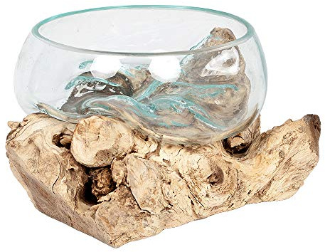 LEBENSwohnART Deko-Glas Drop-1 Natural Teak massiv Natural mundgeblasen Handarbeit Unikat Deko