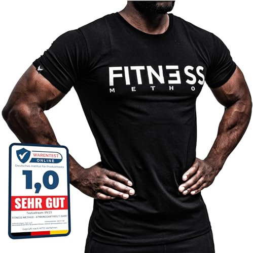 Fitness Method, Sport T-Shirt Herren, Slim-Fit Shirt bequem & hochwertig Männer, Rundhals & Tailliert, Training & Freizeit, Gym & Casual Workout Mann, 95% Baumwolle, 5% Elastan, (Schwarz - Weiß XL)