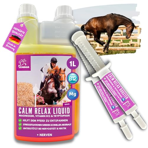 Magnesium Pferd hochdosiert Liquid & Paste mit Vitamin B12 1L 2x30ml Zusatzfutter Calm Anti Stress I Mittel Beruhigung Entspannung Nerven Pferd I Magnesium für Pferde L-Tryptophan komplex Horse Relax