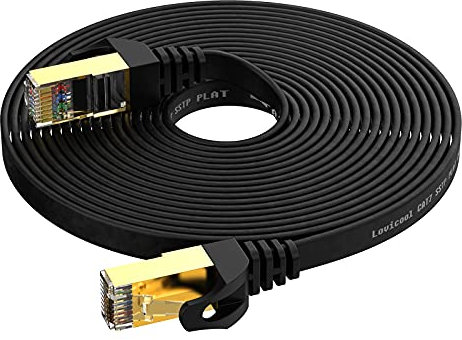 Cat7 Ethernet Cable 5m,High-Speed Patch Cable RJ45 Connector,Flat CAT 7 Lan Network Cords 600Mhz/s UTP for Console PS3 PS4 PS5 Switch Router Modem Patch Panel PC TV Home Office-Black-with Cable Clips