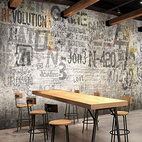 Papier Peint Salon Chambre Rétro Nostalgique Style Industriel Graffiti Mur De Briques Papier Peint Café Bar Papier Peint Internet Café Ciment Mur Grande Murale-400Cmx280Cm