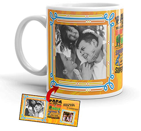 Kembilove Taza de Café Padre con Foto y Frase Personalizada Feliz día,te Queremos – Taza de Desayuno para el día del Padre – Tazas de Café y Té para Papá - Regalo Original Papá