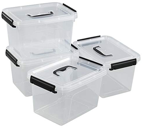Hokky 6 Liter Plastic Storage Boxes Set of 4, Clear Small Box with Lid