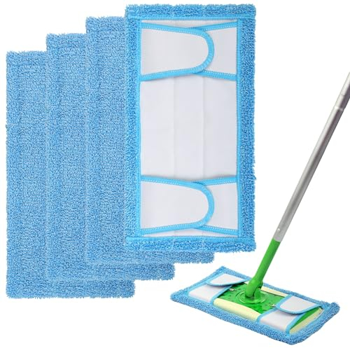 Reusable Mop Pad for Swiffer Sweeper Mop, 12.5'' Microfiber Mop Pad Refill Washable for Hard Floor Baseboard Cleaning, Wet/Dry Cleaning Pad, 4 Pack