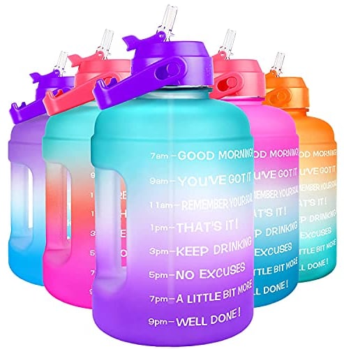 BuildLife Motivational Water Bottle 2.2L - Large Capacity Water Jug with Straw & Time Marker & BPA Free Ensure Enough Water-Drinking Throughout The Day (Green-Purple, 2.2L)