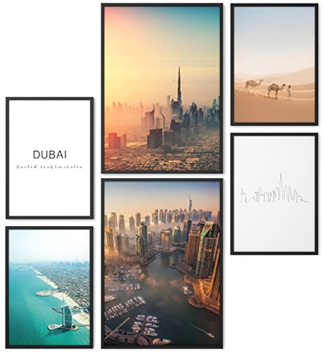 Papierschmiede® Mood Poster Set Dubai, Bilder Wohnzimmer Deko Schlafzimmer, 2x DIN A4 und 4x DIN A5, Arabische Emirate Skyline - Wandposter ohne Rahmen