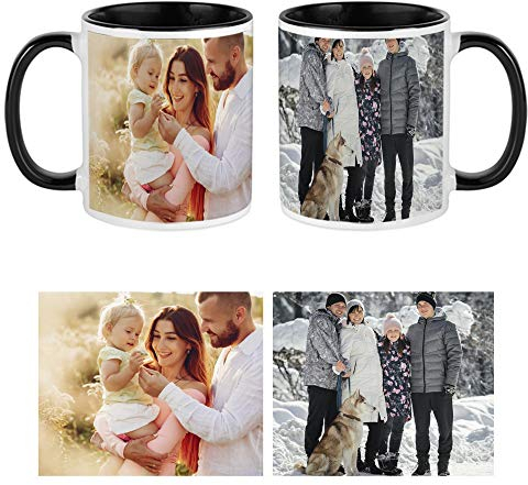 Personalised with Two Photos/Multi Photo Printed Collage Mug, Novelty, Ceramic Black Inside Colour Mug, Memorable Gift Ideas for Family, Friends, Birthday, Any Special Occasion. (2 Photos)