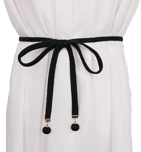 CHENGZI Chaîne de taille tressée pour femme, Noir , Belt Width : 1 cm , Belt length : 150 cm