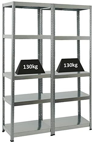 PROREGAL Mega Deal 2er-Sparset Metallregal Steel Eagle 180x60x40cm Fachlast 130kg Verzinkt Schwerlastregal, Küchenregal, Kellerregal, Steckregal, Garagenregal, Lagerregal