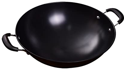 YYUINU Gusseisen-Wok, Großer Wok, Doppelohr-Wokpfanne Aus Gusseisen, Schwarz,36cm/14.2inch