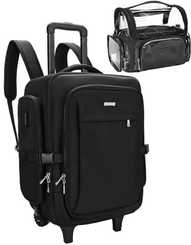 Rolling Makeup Case, Relavel Makeup Rucksack Professional Makeup Artist Train Case Trolley Travel Cosmetic Brush Holder Organizer, Extra Large Capacity, with Waterproof Lining, Extra Large, 1208-1