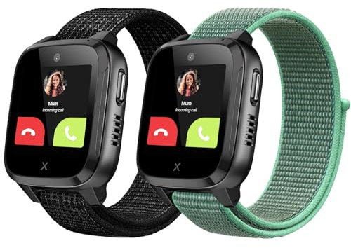 Snyeest 2-Stück Nylon Armbänder Nur Kompatibel mit XPLORA Kidzi Armband, Kids Smartwatch Klettverschluss Mädchen Jungen Verstellbare Ersatz Armbänder Kompatibel mit Xplora Kidzi,Schwarz+Grün