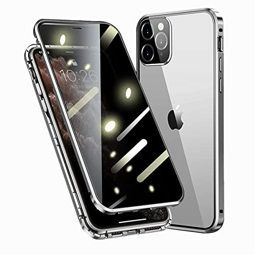 Privacy Case for iPhone 11 Pro Max Magnetic Cover,Anti-peep Tempered Glass Double-sided Case Built-in Camera Protector,Metal Bumper 360 Full Cover Anti-Spy Phone Case for iPhone 11 Pro Max 6.5,Silver