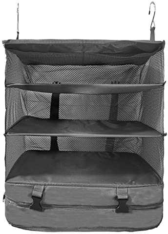 Tmzlier tragbares, aufhängbares Regalsystem für Koffer, mit 3 Fächern, Packwürfel, Organizer-Tasche, große Kapazität mit 2 Haken, ideal für Reisen (Dunkelgrau, XL)