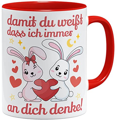OM3® damit du weißt DASS ich Immer an Dich denke Tasse - Keramik Becher - 11oz 325ml - Beidseitig Bedruckt - Rot