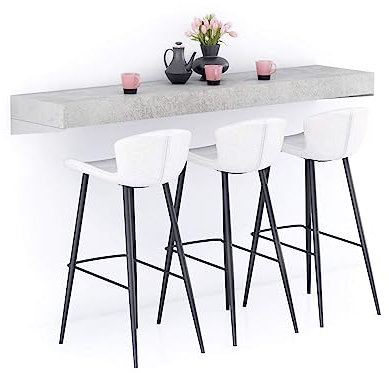 MOBILI FIVER, Barra de Bar Evolution 180x40, Cemento Gris, Mesa Flotante para Bares y Restaurantes, Cocina, Made In Italy