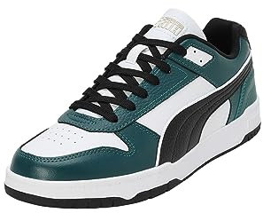 PUMA Unisex RBD GAME LOW Low-Top Trainers, PUMA WHITE-PUMA BLACK-MALACHITE-PUMA GOLD, 44 EU